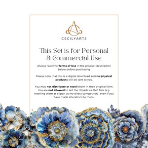 Blue and Gold Geode Flower Clipart, Blue Geode, Watercolor Floral ...