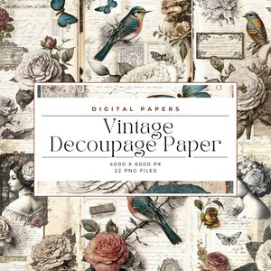 Floral Vintage Decoupage Paper, Digital Download JPG, Decorative Paper, Junk Journal Pages, Collage Sheet, Commercial Use, Digital paper