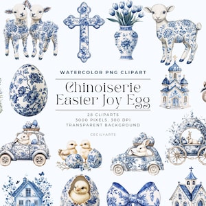Chinoiserie Easter Joy Egg Clipart, Watercolour png,Vintage Floral Designs for Spring Celebrations, Digital Download PNGs