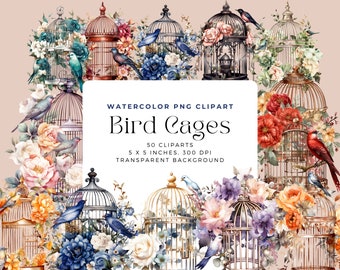 Watercolor Birdcages Clipart, floral shabby Vintage Bird Cages,digital download, digital planner Commercial License