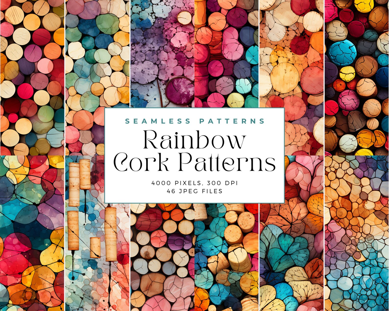 Rainbow Cork Digital Paper, Seamless Damask Patterns, Cork Pattern ...