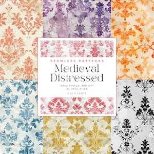 Medieval distressed Seamless Patterns, Printable Scrapbook Paper Seamless Textures, Commercial Use, Seamless Digital paper