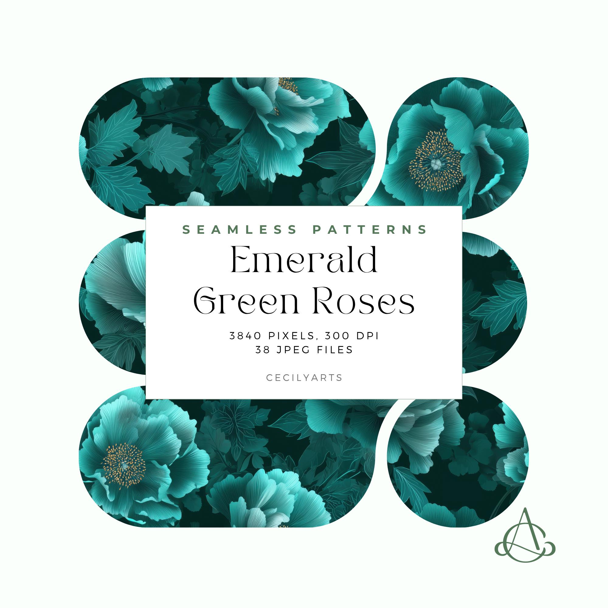 Emerald Green Roses Seamless Pattern: Vintage Floral Digital Paper (300 ...