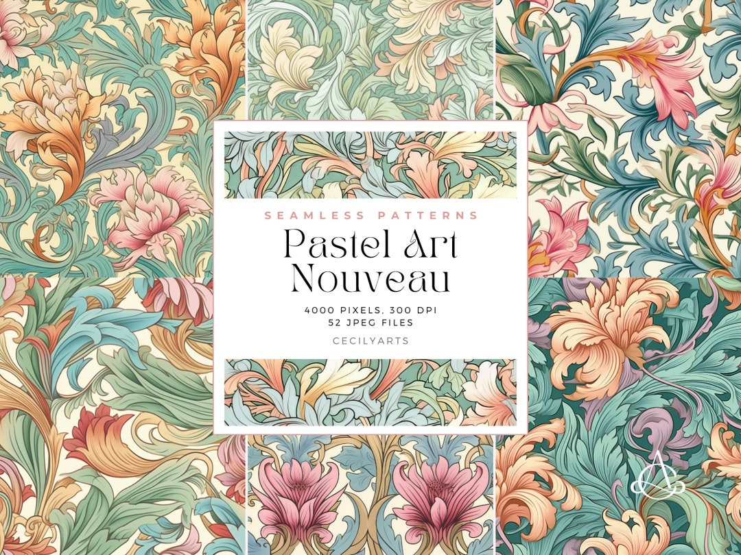 Pastel Art Nouveau Seamless Patterns,art Nouveau Digital Papers, Pastel ...