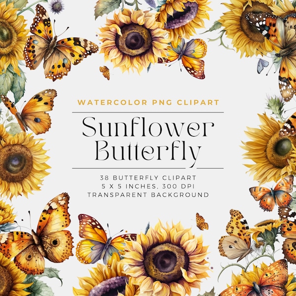 Sunflower Butterfly Clipart Etsy