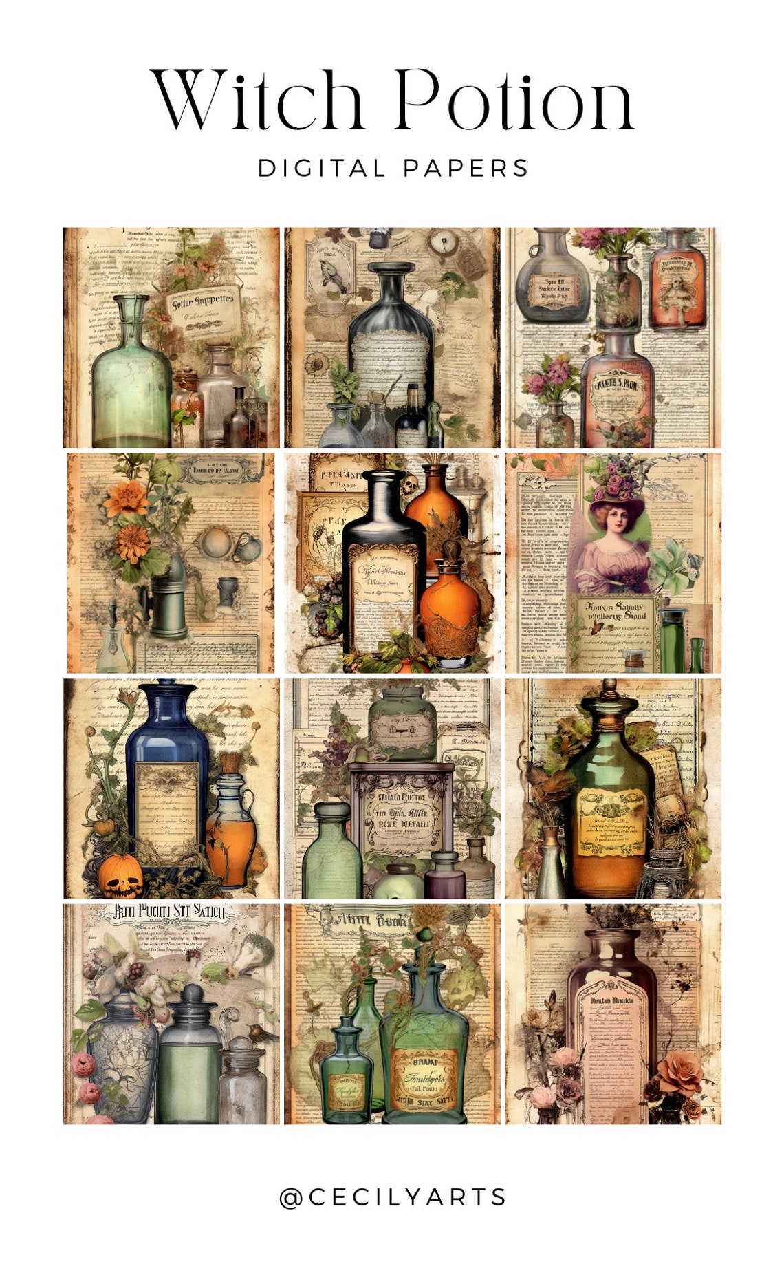Junk Journal Printable Witch Potion Vintage Papers, Vintage Paper ...