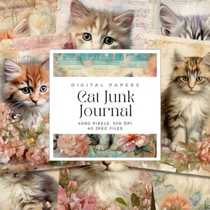 Vintage Cat Junk Journal Kit, Kittens Vintage Journal, Vintage PaperJournal Pages, Journal Supplies, Digital Scrapbooking, Digital Papers