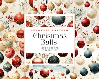 Naadloze kerstbalpatroon, vakantieornament digitaal papier (commercieel gebruik)