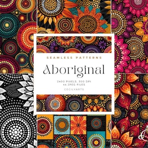 Aboriginal Dot Art Seamless Patterns Bundle, Boho Tribal Digital Paper Pack, Colorful Mandala Backgrounds, Printable Scrapbook Papers