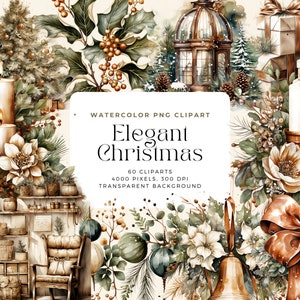 Elegant Christmas PNG, Christmas bouquets, Watercolor Floral Clipart Bouquets, Elements, Commercial Use, Digital clipart PNG