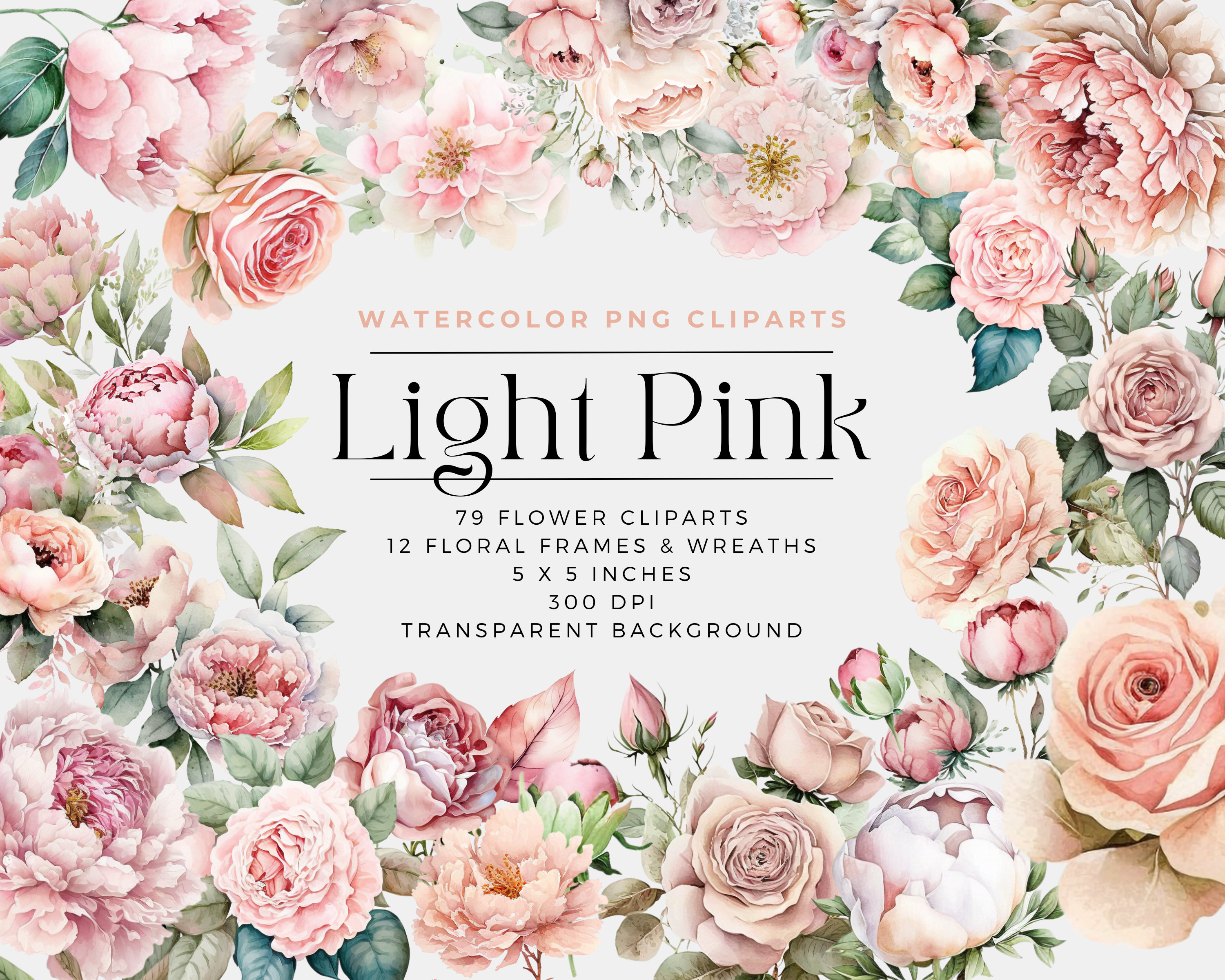 Light Pink Flowers PNG Watercolor Floral Clipart Bouquets Etsy Ireland — free download