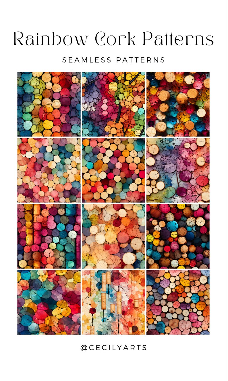 Rainbow Cork Digital Paper, Seamless Damask Patterns, Cork Pattern ...