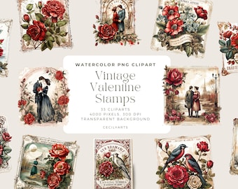 Vintage Valentinstag Blumen Stempel Clipart, Vintage Briefmarken Floral Poststempel Clipart, Vintage floral shabby Briefmarken, kommerzielle Lizenz