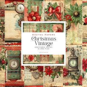 Christmas Vintage Junk Journal Page, Shabby Chic, Printable Paper, Digital Kit, Digital Download Papers, Collage Sheet