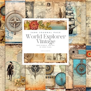 World Explorer vintage junk journal page, Collage Sheets and Junk Journal Printables, Commerical Use, Instant Download