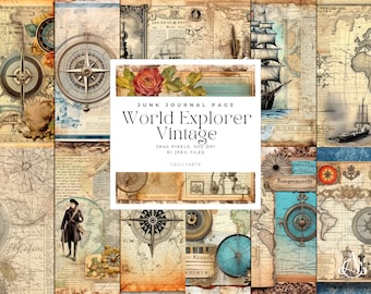 World Entdecker vintage Junk Journal Seite, Collage Sheets und Junk Journal Printables, kommerzielle Nutzung, Instant Download
