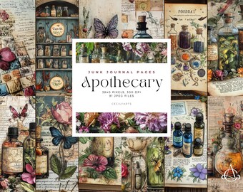 Apothecary Junk Journal-sidor: Vintage Ephemera (digital nedladdning)