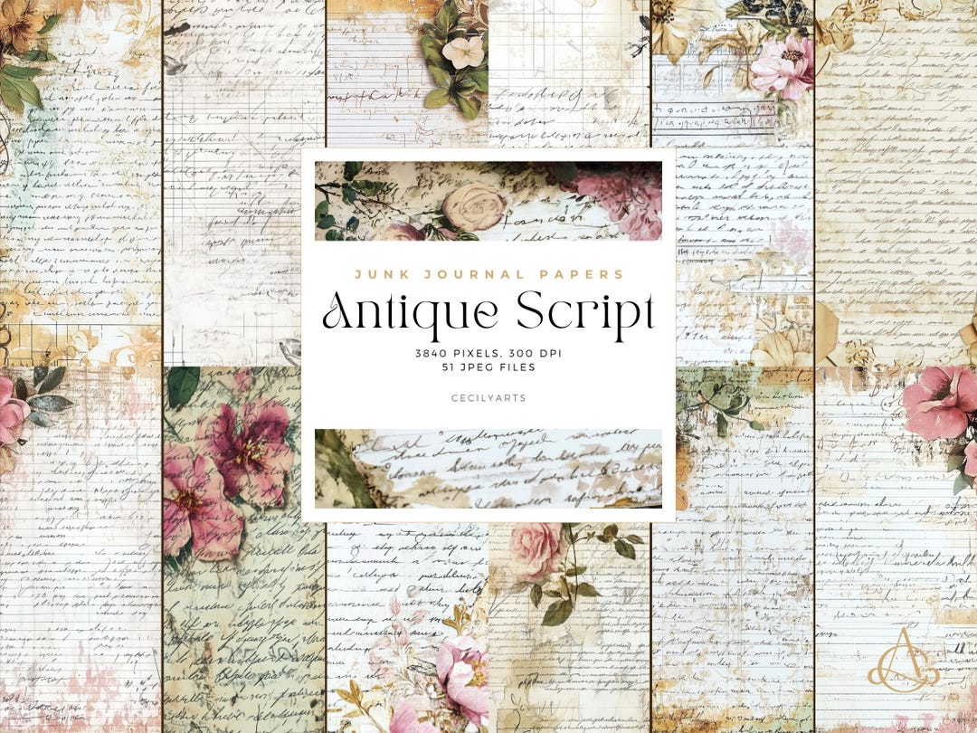 Antique Script Junk Journal Papers: Shabby Chic Digital Paper (PDF) - Etsy