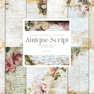 Antiek schrift Junk Journal Papers, vintage handschrift Digitaal papier Script schrijven naadloos patroon Shabby chic, afdrukbaar papier