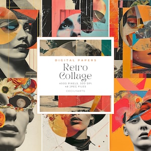 Retro Collage Background, Retro Abstract Background NOT Seamless, Commercial Use Digital Download