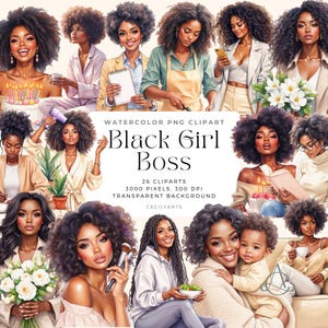 Black Girl Boss Routine Cliparts, ästhetische Aufkleber für digitale Planer, GoodNotes Scrapbooking, Journaling PNG