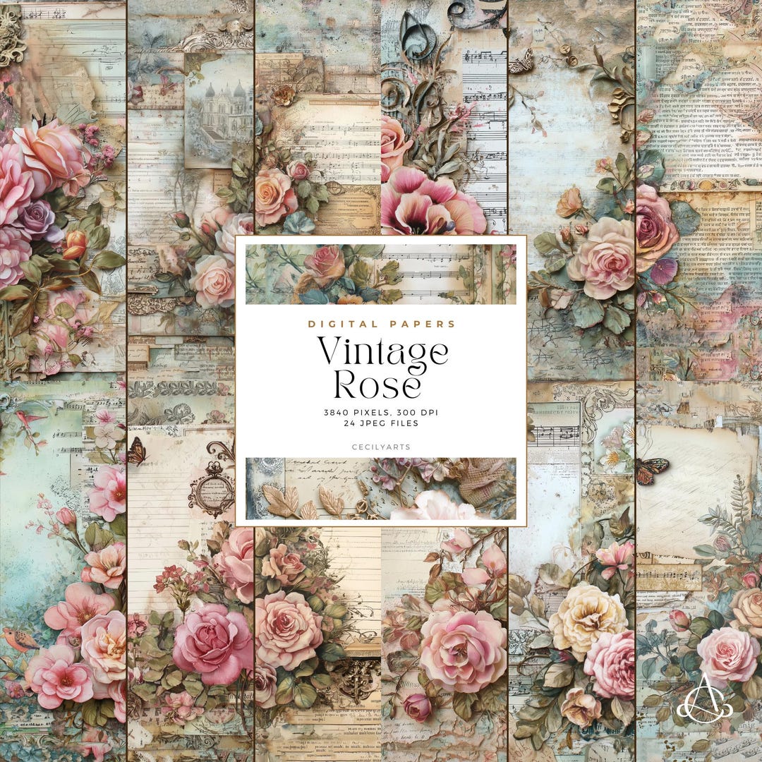 Vintage Rose Digital Papers | Floral Antique Backgrounds - Etsy