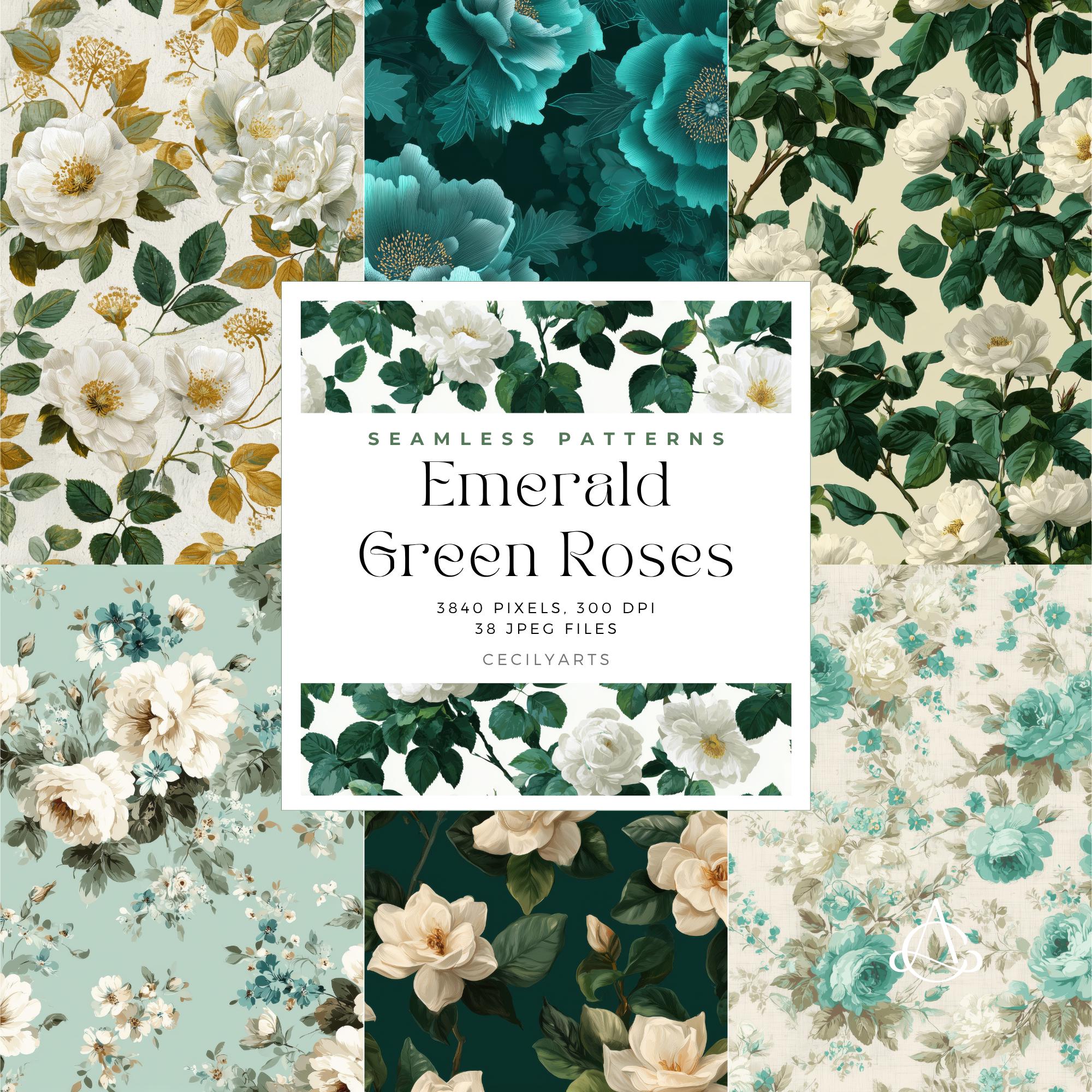 Emerald Green Roses Seamless Pattern: Vintage Floral Digital Paper (300 ...