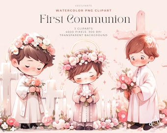 First Communion Watercolor Clipart, Watercolor Clipart, Christian Clipart, Communion Characters, Religious Clipart, First Communion Clip Art