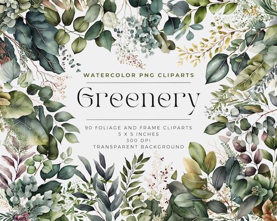 90 Green Leaf PNG, Greenery Watercolor Clipart, Greenery Bundle Clipart,Botanical Clipart,Watercolor Clipart,Wedding Clipart,Foliage Clipart