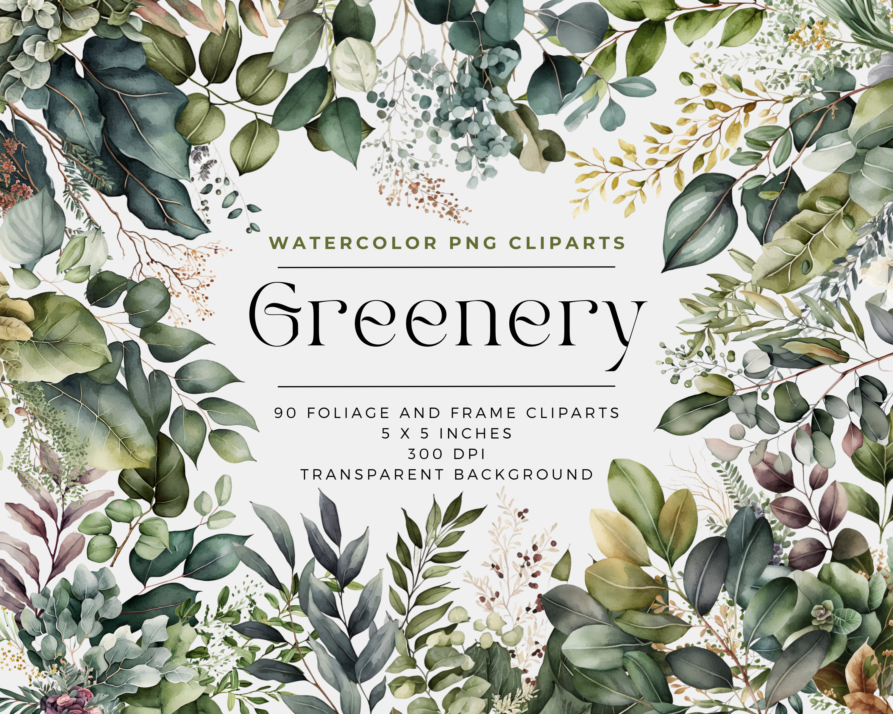 90 Green Leaf PNG, Greenery Watercolor Clipart, Greenery Bundle Clipart,Botanical Clipart,Watercolor Clipart,Wedding Clipart,Foliage Clipart