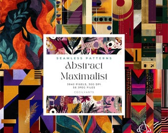 Maximalist Digital Paper: Abstract Floral Geometric Patterns (300 DPI, Seamless, Commercial Use)