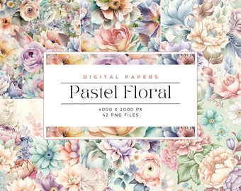 Pastel Floral Backgrounds, Floral Digital Paper Pastel Floral Paper Scrapbook Paper Flower Background, Commercial Use, Digital paper