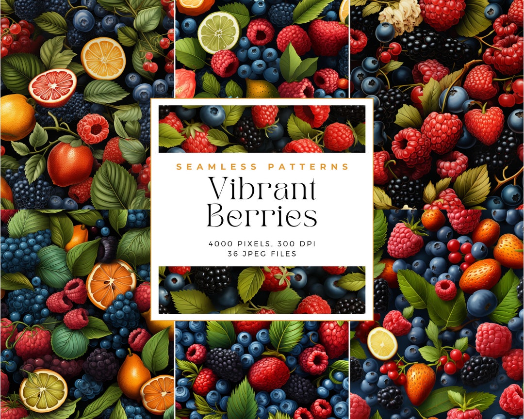 Vibrant Berries Digital Paper, Seamless Berries Patterns, Vibrant ...