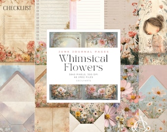 Kit de diario basura con diseño floral caprichoso: efímeras vintage, papel para álbumes de recortes (descarga digital)