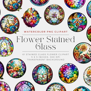 Flower Stained Glass PNG, Flower Stained Glass Background, Elements, Commercial Use, Digital clipart PNG