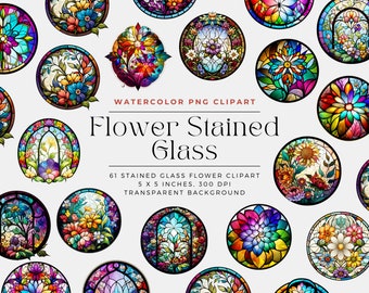 Flower Stained Glass PNG, Flower Stained Glass Background, Elements, Commercial Use, Digital clipart PNG