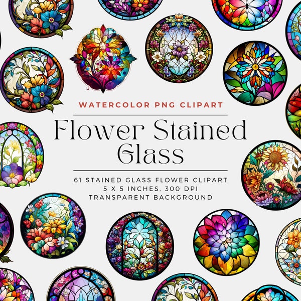 Flower Stained Glass PNG, Flower Stained Glass Background, Elements, Commercial Use, Digital clipart PNG