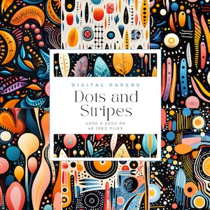 Colorful Dots and Stripes Seamless Pattern Digital Paper, Dots and Rainbows Digital Paper, Commercial Use, Seamless Digital paper