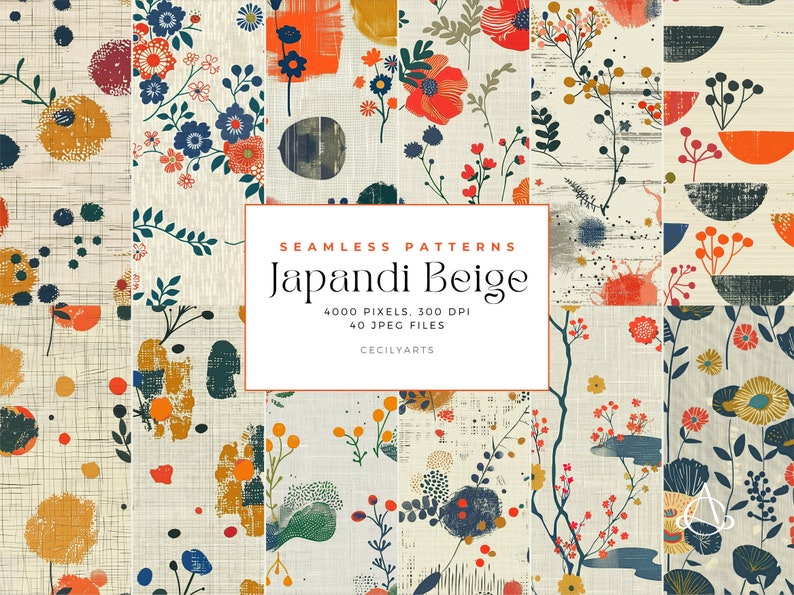 Japadi Pattern Modern Japandi Beige Seamless Patterns, Commercial Use Digital Download ...
