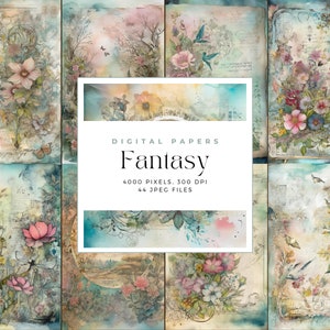 Diario spazzatura fantasy, Diario spazzatura acquerello, NON senza soluzione di continuità, Carta per diario, Stampabile, Carta Scrapbooking, Carta digitale gratuita, Commerciale