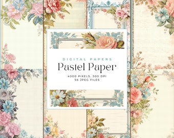 Pastel Floral Backgrounds, Floral Digital Paper Pastel Floral Paper Scrapbook Paper Flower Background, Vintage Paper Journal Pages, Journal