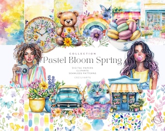 Watercolor Easter Clipart: Pastel Spring Floral Designs (Digital Download)