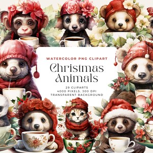 Christmas Animals with Teacup PNG, Christmas Animals PNG Sublimations, Animal Christmas png, Animals Teacup, Commercial License