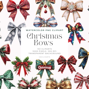 Christmas Bows Cliparts, Christmas Coquette Bow Png, Merry Christmas Png, Santa Png, Christmas Bow Png, Commercial Use