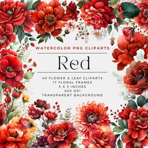 Rote Blumen PNG, Aquarell Blumen Clipart Sträuße, Elemente, kommerzielle Nutzung, digitale Clipart PNG
