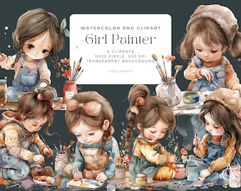 Aquarell Mädchen Cliparts: PNG Dateien (Digitaler Download)