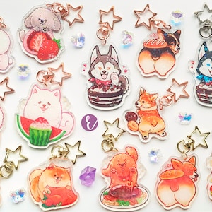 Feed Me! Holo Star Acrylic Doggo Keychain | Husky, Samoyed, Poodle, Pom, Golden Retriever, Corgi