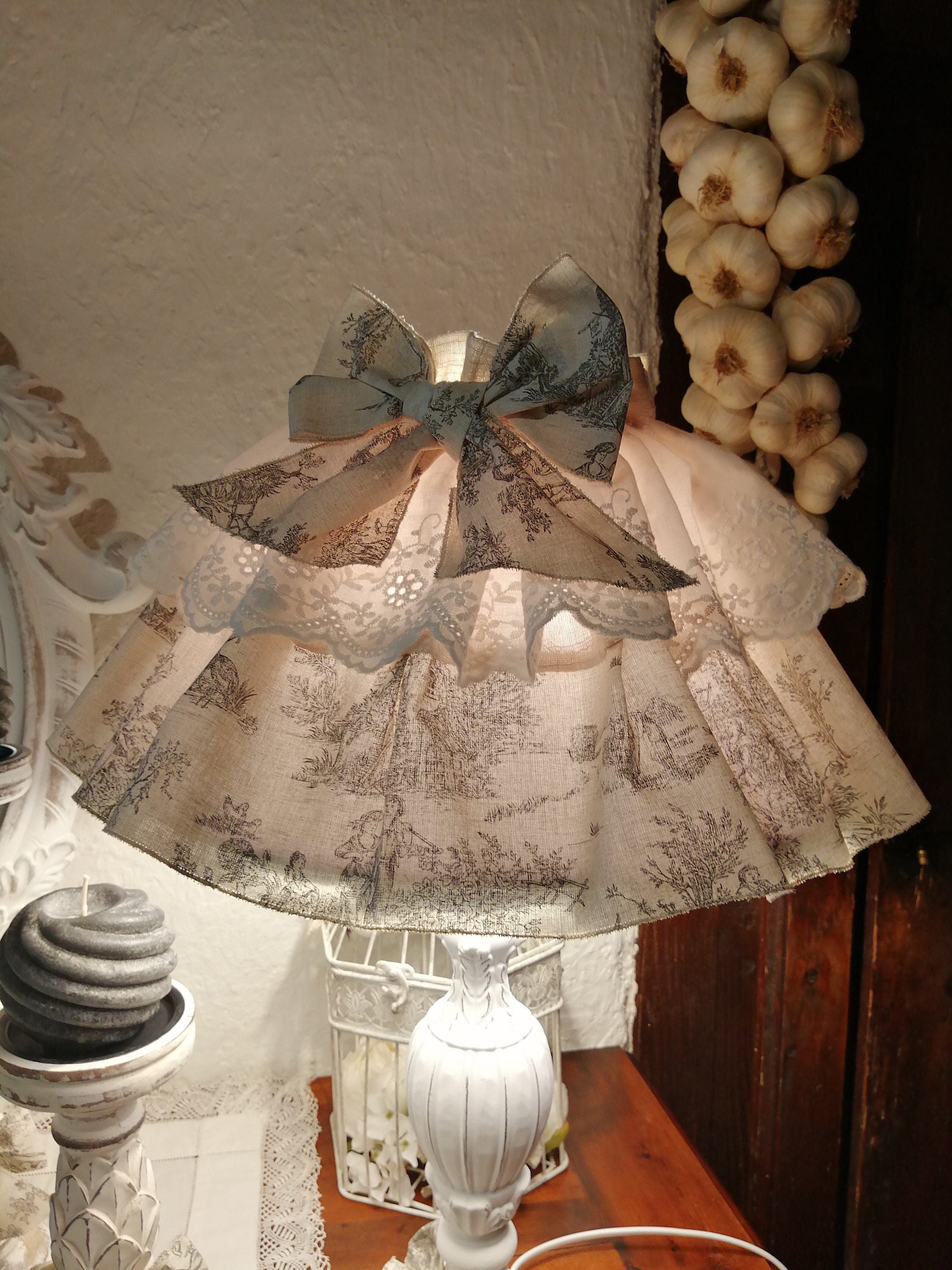 Cache-Abats-Jour En Lin Beige - Style Shabby Chic - Occasion