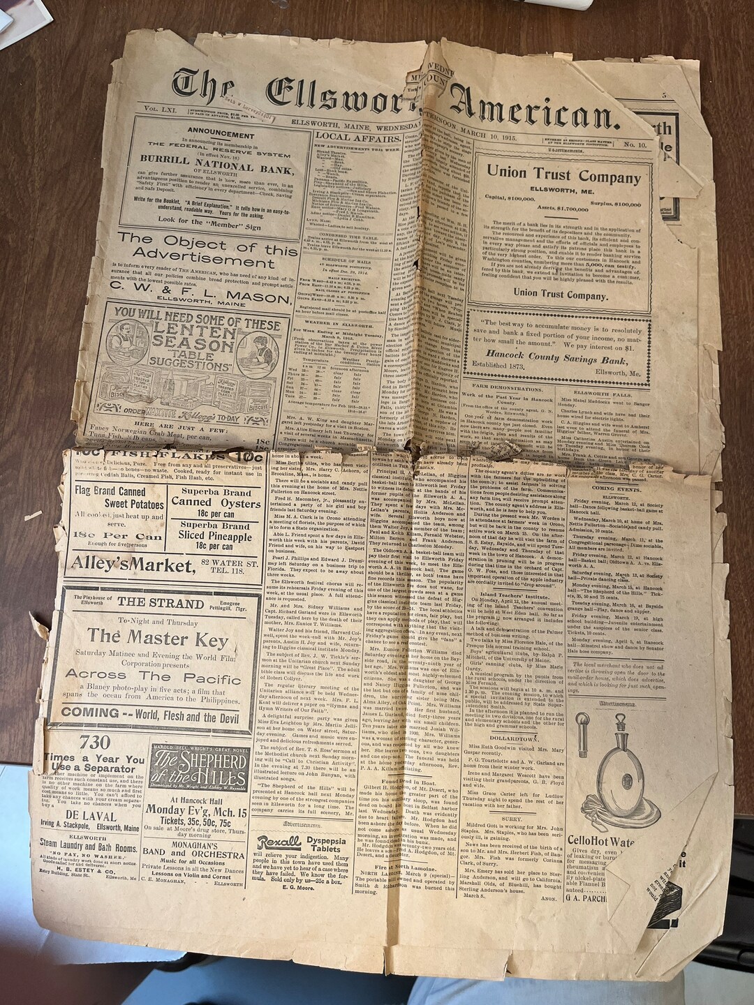 Vintage Ellsworth Maine Newspaper March 1915 for Junk Journal and