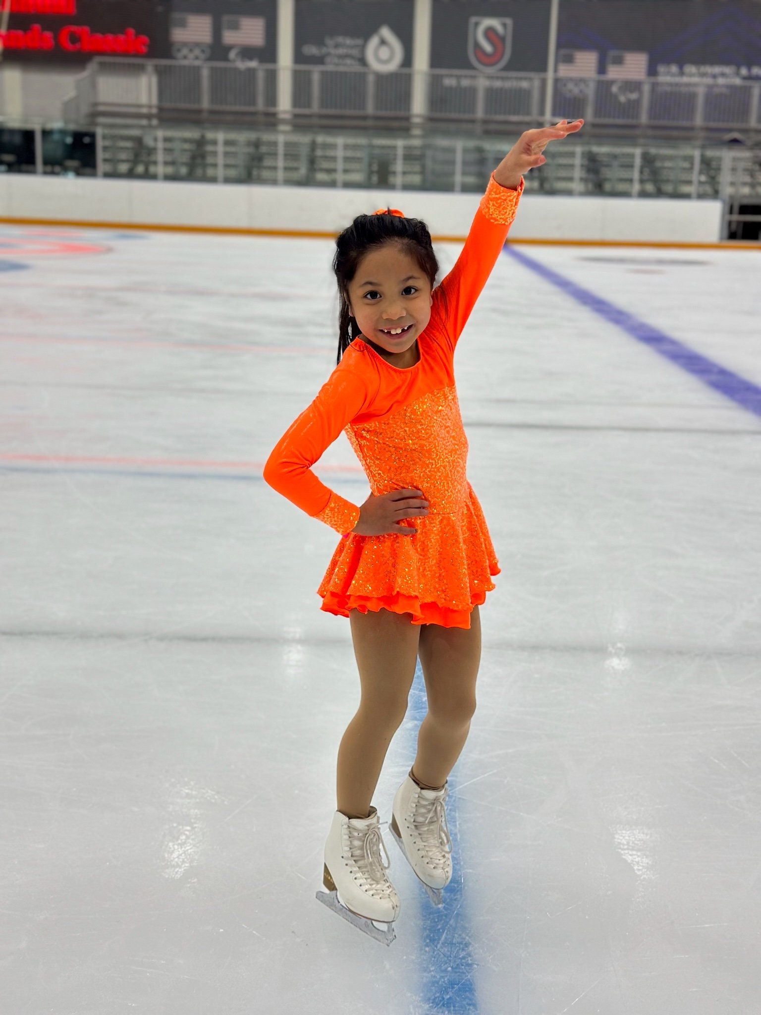 Girls Sparkly Ice Skating Dress - Long Sleeve Rhinestone Leotard With Mesh & Chiffon Skirt For Dance, Gymnastics, Performances